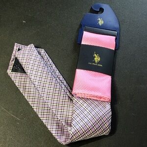 U.S. Polo Assn. Pink and Blue Checkered Tie With Pocket Square
